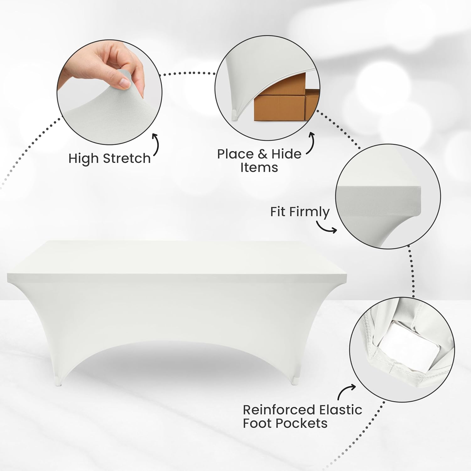 Utopia Kitchen 4FT Spandex Tablecloth - 200 GSM Stretch, Fitted, Washable | 2 Pack, White, Rectangle Cover for Events