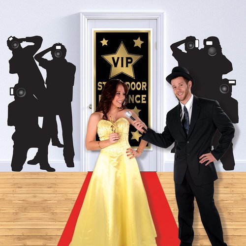 Beistle Paparazzi Cutouts – 4-Count Thin Printed Clear Plastic Hollywood Photographer Wall Backdrop Decorations for Awards Night Parties Celebrity Photo Props and VIP Event Décor, 5'3"