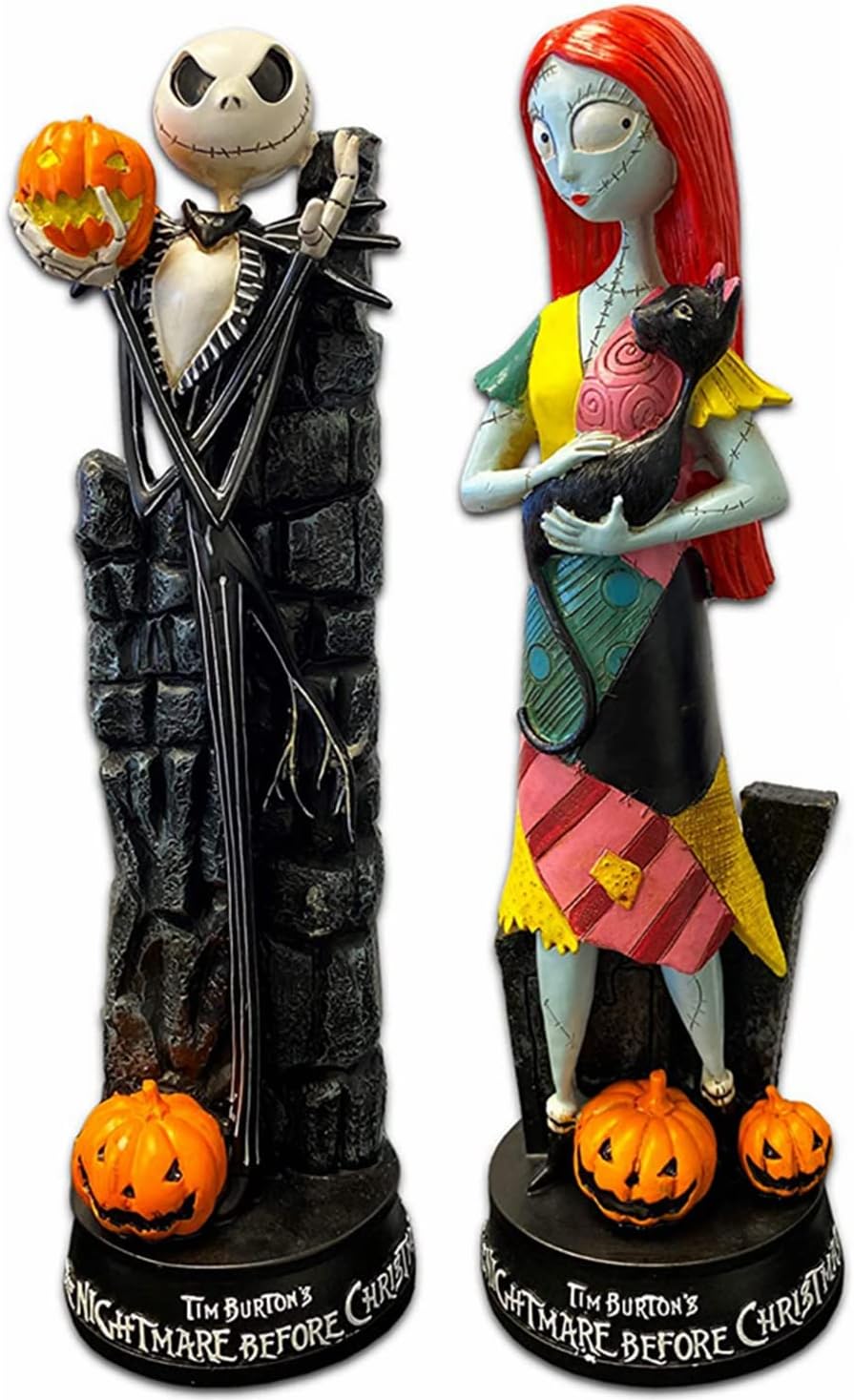 Nightmare Before Christmas Figurines Set - Jack Skellington & Sally Halloween Statues | Home Decor Gift