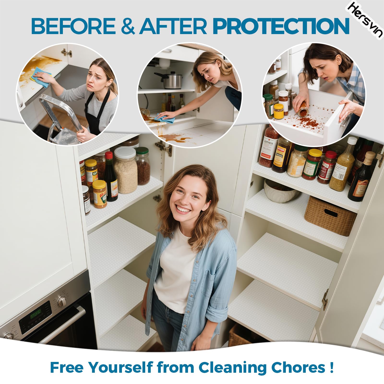 Hersvin Shelf Liners 20 in x 20 ft EVA Drawer Mats, Non-Adhesive Cupboard Protector, Kitchen Cabinet Lining Fridge Liner (Clear Crossed Stripe, 50.8x610cm)