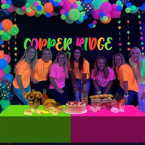 6 Pack Neon Table Cloths Party Decorations, Pink Orange Yellow Green Blue Purple Glow in The Dark Plastic Tablecloth, Disposable Rainbow Table Cover for Glow in Dark Neon Party Supplies Decorations