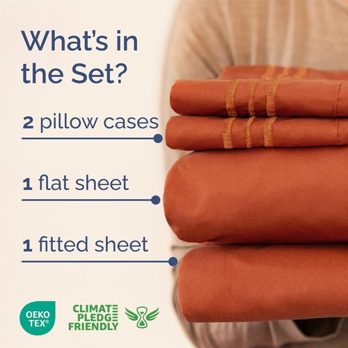 King Size 4 Piece Sheet Set - Comfy Cooling Bed Sheets for Luxurious Sleep - Deep Pockets, Super Soft, Wrinkle-Free - Oeko-Tex Certified - Terracotta