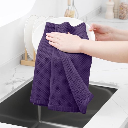 Homaxy Kitchen Dish Towels - 100% Cotton Waffle Weave, Ultra Soft & Absorbent, 13 x 28 Inches, 4-Pack | Eggplant
