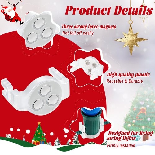 UQM 100 Pack C9 Magnetic Christmas Light Clips, Extra Strong Magnetic Clips Hooks for Christmas Lights, Magnet Christmas Light Clips for C9 C7 Sockets Metal Roof Gutters Outside Patio Holiday Lighting