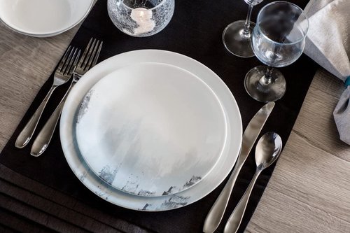 Corelle Tranquil Reflection Chip & Break resistant 12Pc Dinner Set, Service For 4, Blue, Grey