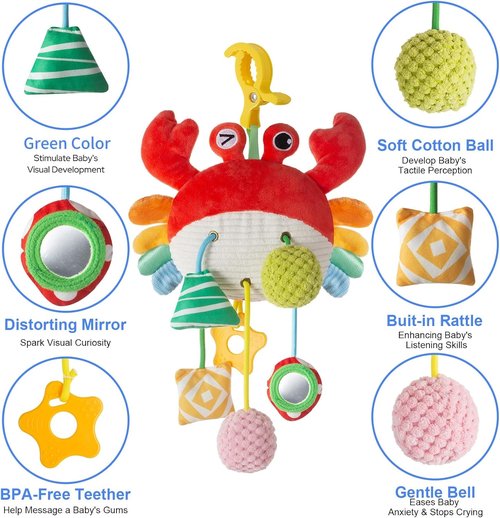 Lynncare Car Seat Toy - Engaging Stroller Accessory with Clip, Rattle & Mirror for Infants 0-6 Months