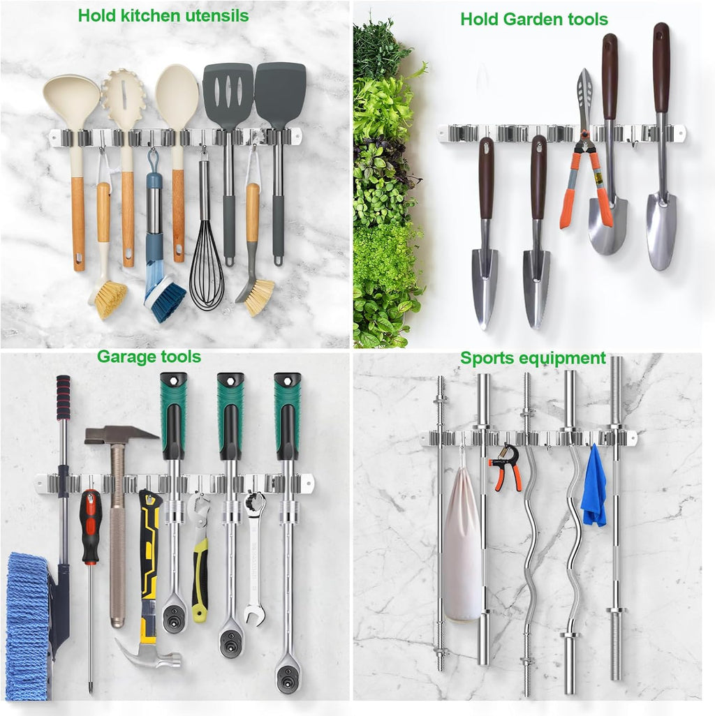 Voze Mop and Broom Holder - 5 Racks & 4 Hooks, Heavy-Duty Wall Mount Organizer for Home & Garage