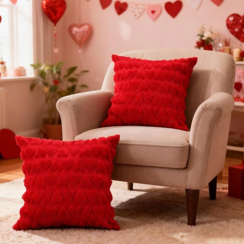 Dqwtb Valentines Pillow Covers Set of 2 18x18 Inch Red Heart Love Decorative Throw Pillows Soft Plush Fabric Hidden Zipper for Valentines Day Bedroom Sofa Holiday Home Decor