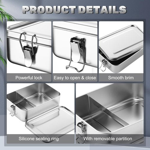 Umigy 8 Pcs Stainless Steel Food Containers 1400ml Metal Bento Lunch Box Stainless Steel Food Storage Containers, Lockable Clips to Leak Proof, Reusable Dishwasher Snack Boxes for Work