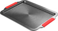 Skiennix Nonstick Baking Sheet - 16x11in Cookie Sheet with Circle Grooves & Red Grips | PFAS/PTFE Free, Gray