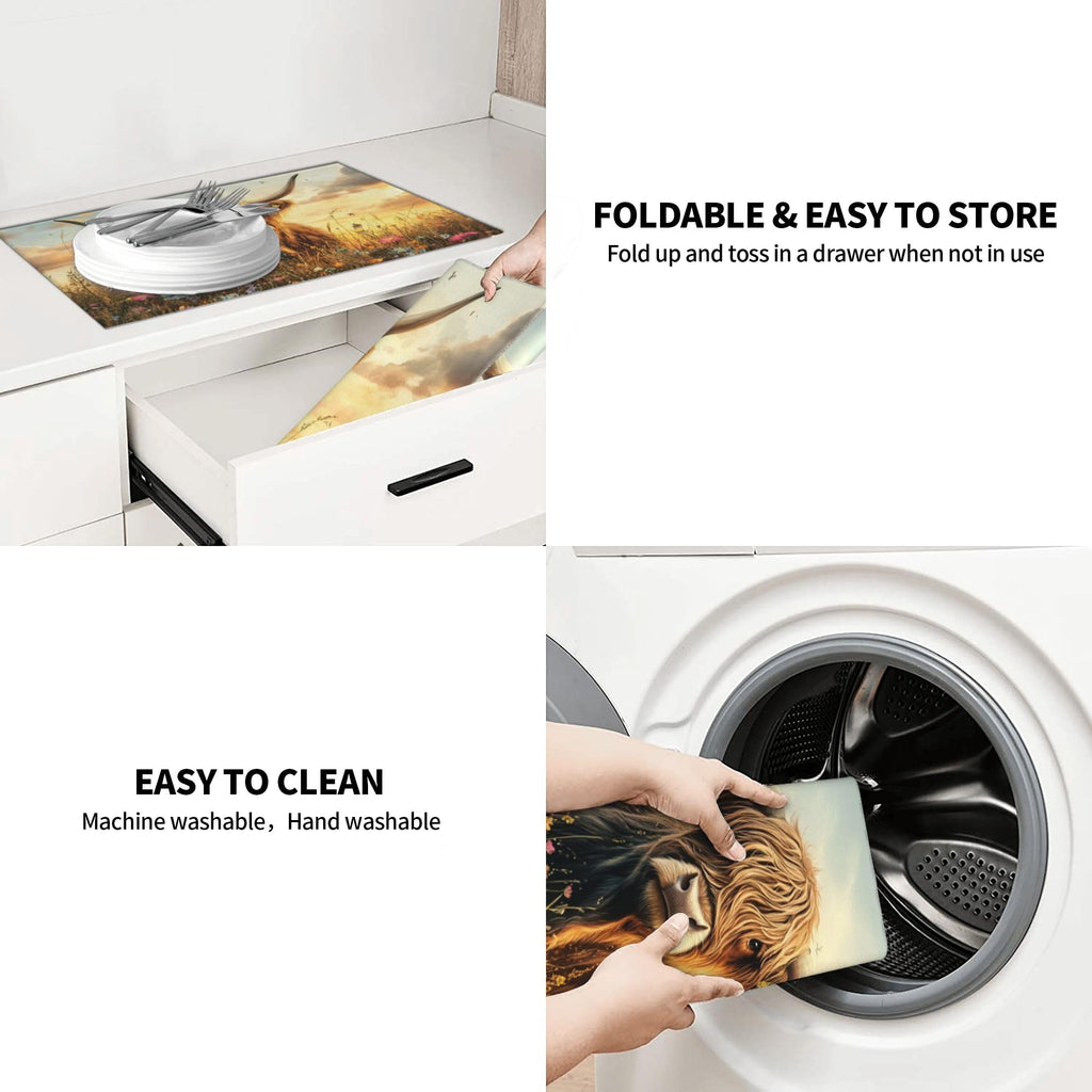 "Cow Microfiber Kitchen Dish Drying Mat, 24 x 18 Inches, Super Absorbent, Hanging Loop"