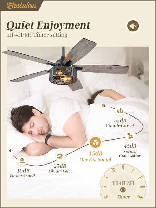 Fanbulous Farmhouse Ceiling Fans with Lights and Remote, 52 Inch Industrial Black Caged Ceiling Fans for Living Room Bedroom Kitchen, 6 Speed Reversible Quiet DC Motor, Dual Finish 5 Blades