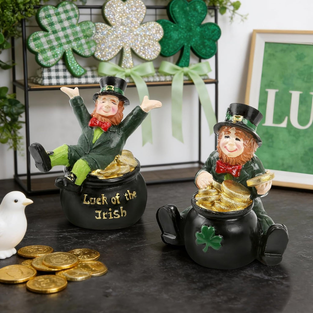 Regine Switzerland St. Patrick's Day Decorations - Set of 2 Leprechaun Figurines with Pot of Gold | Lucky Irish Home Decor