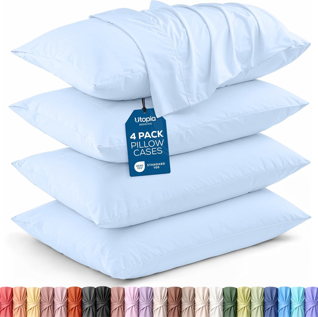 Utopia Bedding Queen Pillow Cases - Soft Brushed Microfiber - 4 Pack, Fade Resistant | Ice Blue 20 x 30 Inches