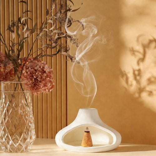 Palo Santo Holder, Incense Holder for Sage, Wood Sticks, Cones, Incense Burner Ceramic Mini Chimney for Meditation Yoga, Ash Catcher Room Home Decor(White)