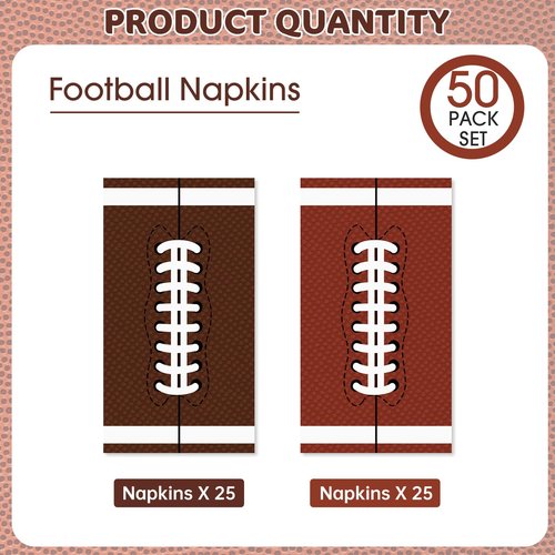 50 Pack Football Napkins Party Supplies - Rectangle Rugby Pattern Napkin Bulk, 3-Ply Brown Disposable Paper Hand Towels Napkins Set for Football Game Day Tailgate Party Favors Table Decorations