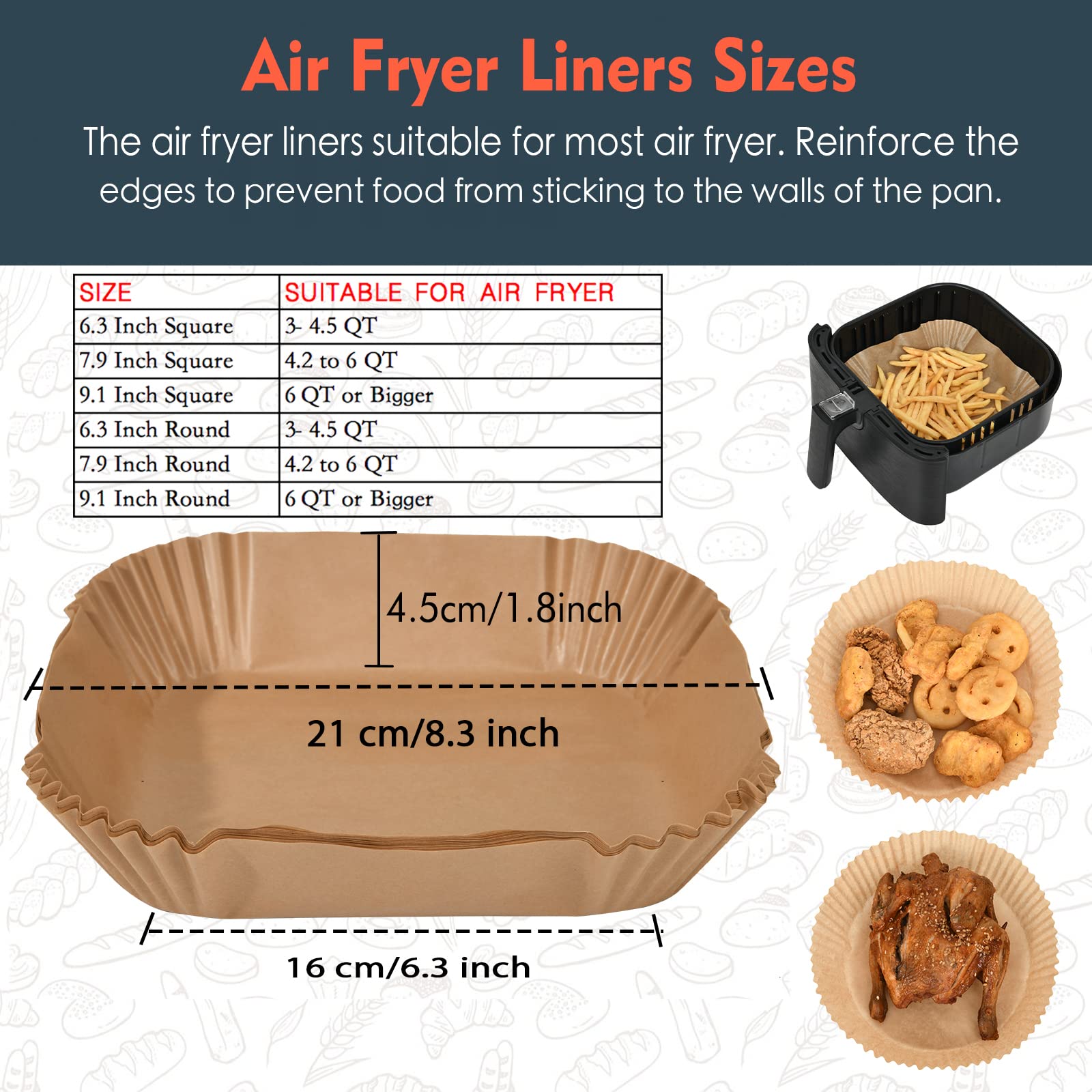 [3-Size] Air Fryer Disposable Paper Liner Rectangle Compatible with Ninja foodi Dual AirFryers Toaster Oven, Non-stick Parchment Paper Baking Accessories