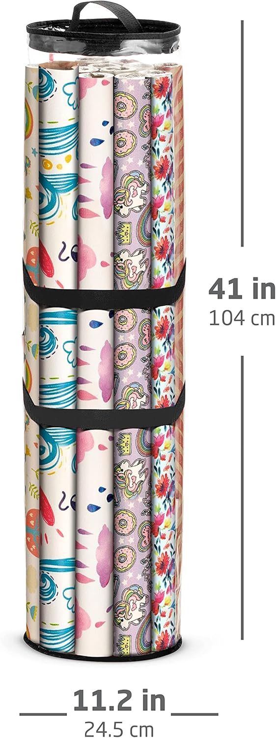 ZOBER Gift Wrap Storage Organizer - 40 Inch Waterproof PVC Holder for 25 Rolls - Black
