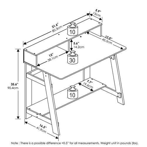 Furinno Simplistic A Frame Computer Desk, Regular, White