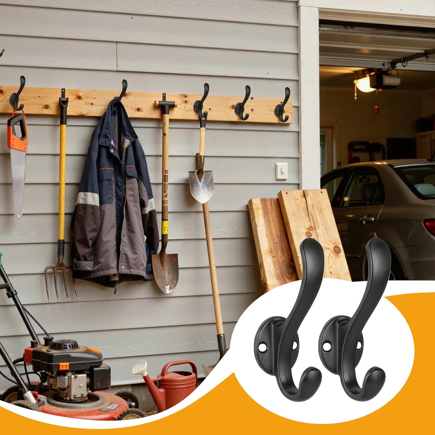 Skiennix 6 Pack Coat Hooks - Heavy Duty Retro Double Hooks for Coats, Hats, Towels & More | Black