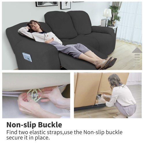 Easy-Going 8 Pieces Recliner Sofa Stretch Sofa Slipcover Sofa Cover Furniture Protector Couch Soft with Elastic Bottom Kids, Spandex Jacquard Fabric Small Checks Dark Gray