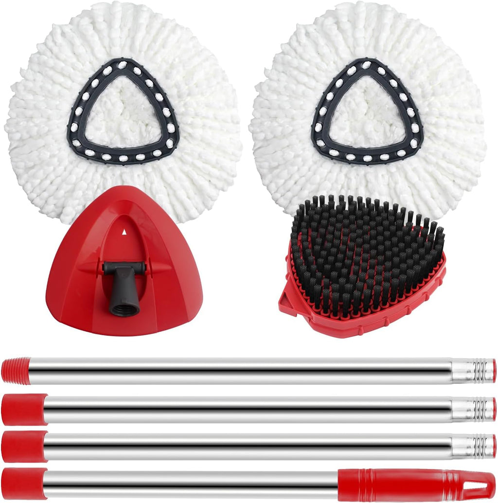 O-Cedar Spin Mop Replacement Set - 2 Microfiber Mop Heads, 58" Handle & Scrub Brush Attachment