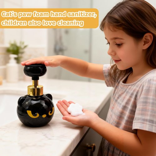 GDGJWL Cute Cat Paw Foam Soap Dispenser, Black Kitty Hand Soap Pump with Paw-Shaped Foam, Spooky Cat Lover Gift for Bathroom and Kitchen Home Accessories