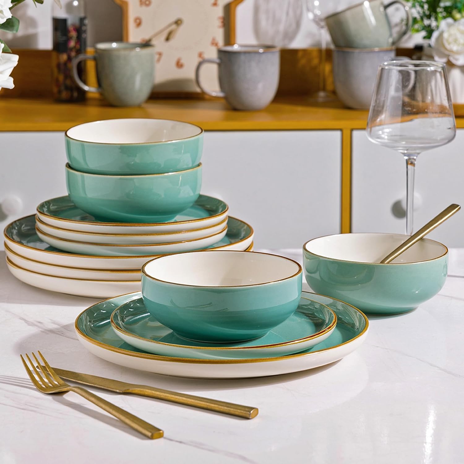 GBHOME Ceramic Dinnerware Sets, 18 Pieces Stoneware Dinnerware Set, Plates and Bowls Sets, Dishwasher & Microwave Safe,Dishes Set | Service for 6