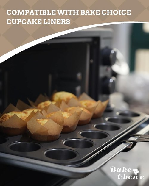 Bake Choice Mini Muffin Pan - Nonstick 24-Cup Design with 200 Natural Cupcake Liners Included