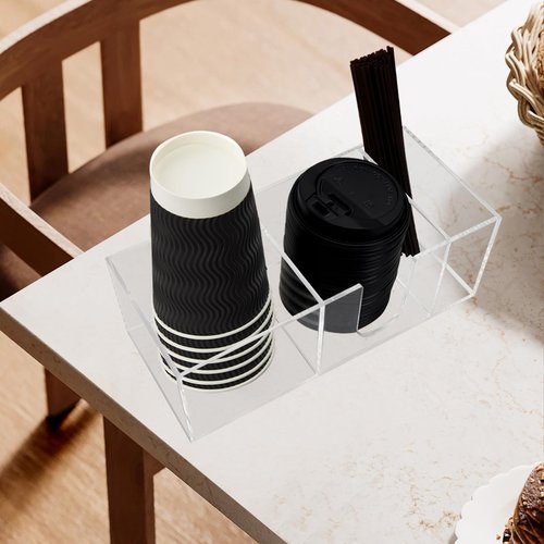 Goindy Coffee Bar Accessories and Organizer, Disposable Cup Holder for Countertop, Acrylic Storage and Organization for Cup Lid Stirrers Pod, Farmhouse Table Decor