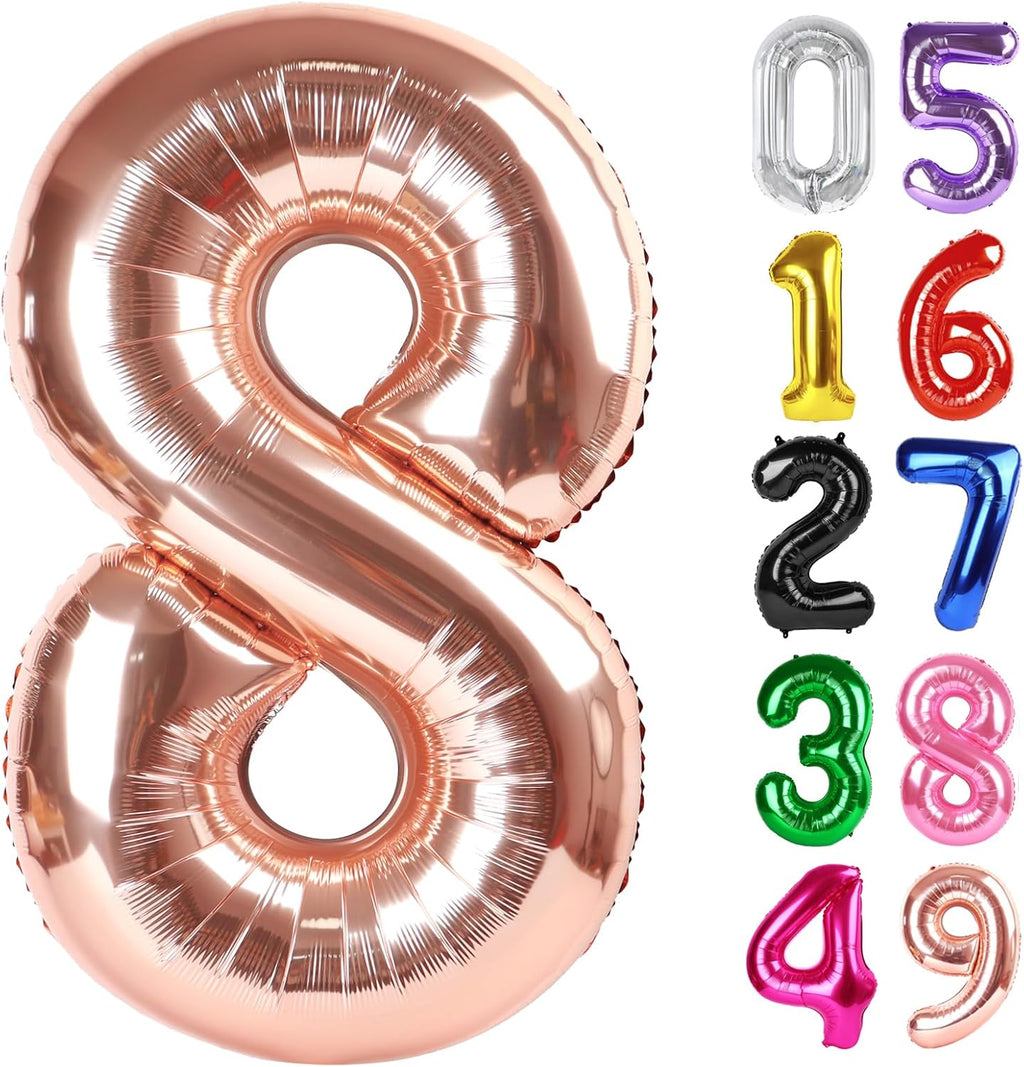 Rose Gold Number 8 Balloon - 40 Inch Giant Foil Balloon for 8th Birthday Party Decorations