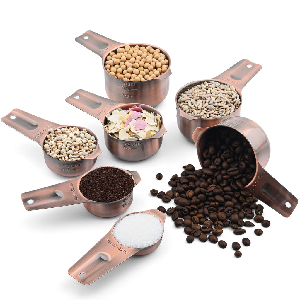 Smithcraft Copper Measuring Cups Set 7, Metric & US Stainless Steel Measuring Cups for Kitchen & Baking, Metal Measure Cups for Dry & Liquid, Nesting Measuring Cup Set with 1/8 2/3 & 3/4 Cups