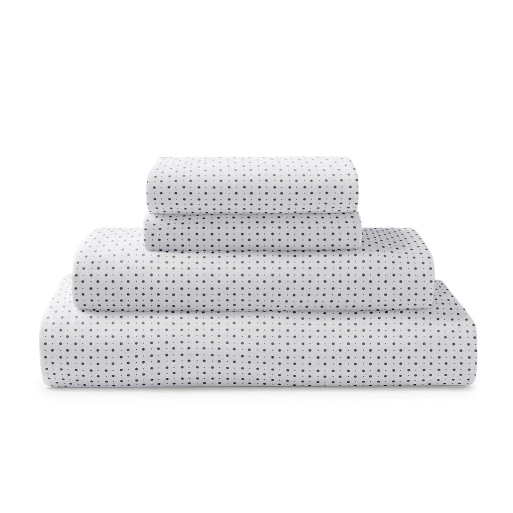 Brielle Home Jersey Knit Cotton Sheet Set - Breathable, Soft, T-Shirt Fabric - Polka Dot Navy, Cal King