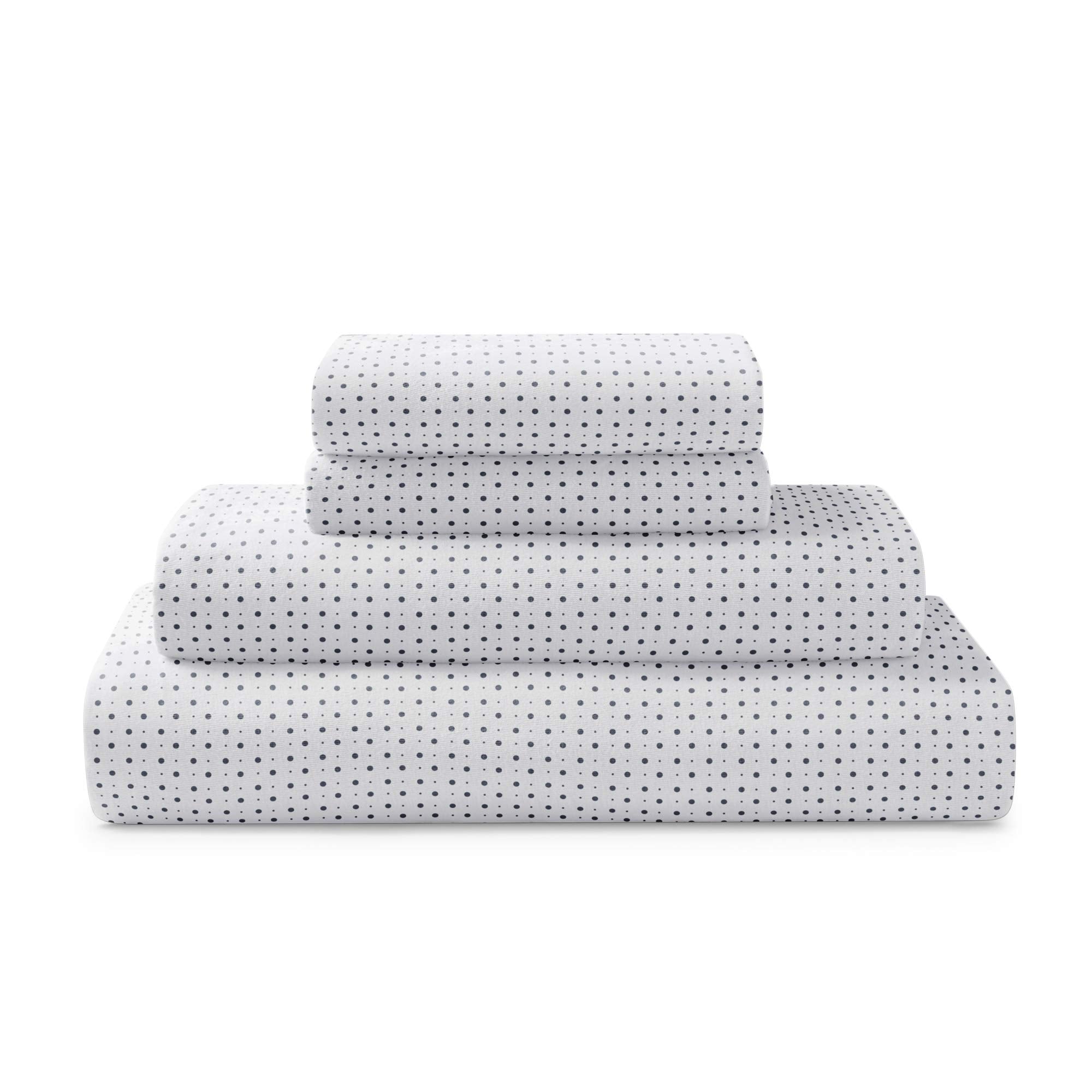Brielle Home Jersey Knit Cotton Sheet Set - Breathable, Soft, T-Shirt Fabric - Polka Dot Navy, Cal King