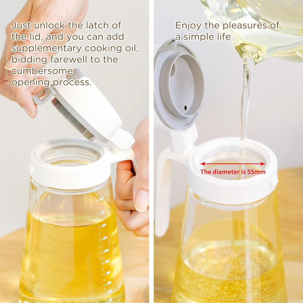 Skiennix Auto Flip Glass Olive Oil Dispenser Bottle - 22oz Clear Cruet for Kitchen Use
