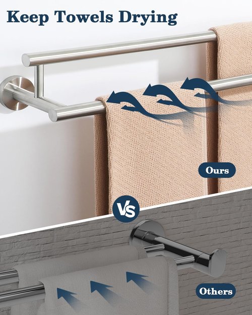 Alise Double Towel Bar Brushed Nickel,24" Towel Racks for Bathroom Wall Mounted,Bathroom Towel Rack SUS304 Stainless Steel Bathroom Towel Holder Quick Drying Hand Towel Holder Towel Bar for Walls