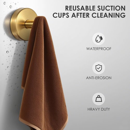 PZTO Suction Cup Hooks:Metal Hanger,for Galss Window Door & Tile Wall,Shower Bathroom Towel Holder Hanging Hook, 2 Pack (Antique Gold)