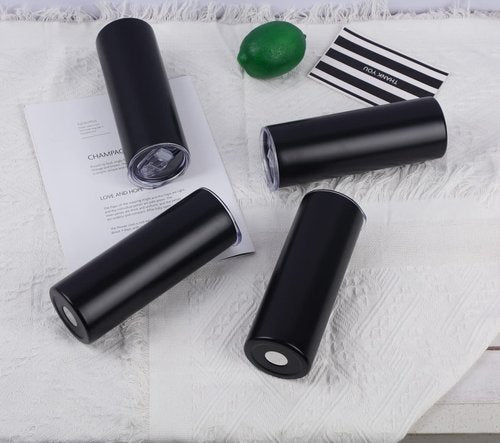 12 Pack 20 Oz Straight Skinny Tumblers,Individually Gift Boxed Stainless Steel Slim Skinny Tumbler Set Bulk, 20 Oz Insulated Slim Thin Travel Tumbler Cup for Diy, Black