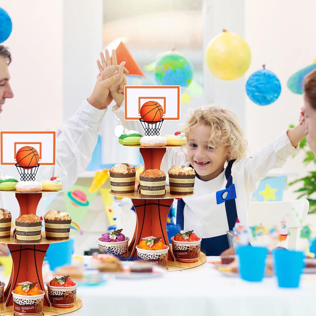Nuenen Basketball Cupcake Stand - 3-Tier Sports Theme Party Decor for Birthdays & Events