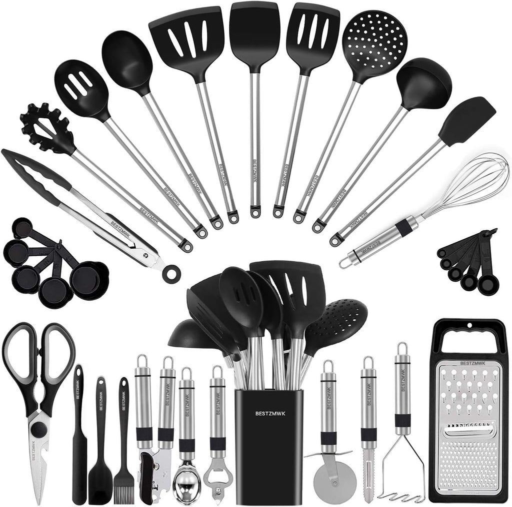 Skiennix Kitchen Utensil Set - 33 Silicone Cooking Gadgets for Nonstick Cookware | Durable Spatula & Spoon Collection