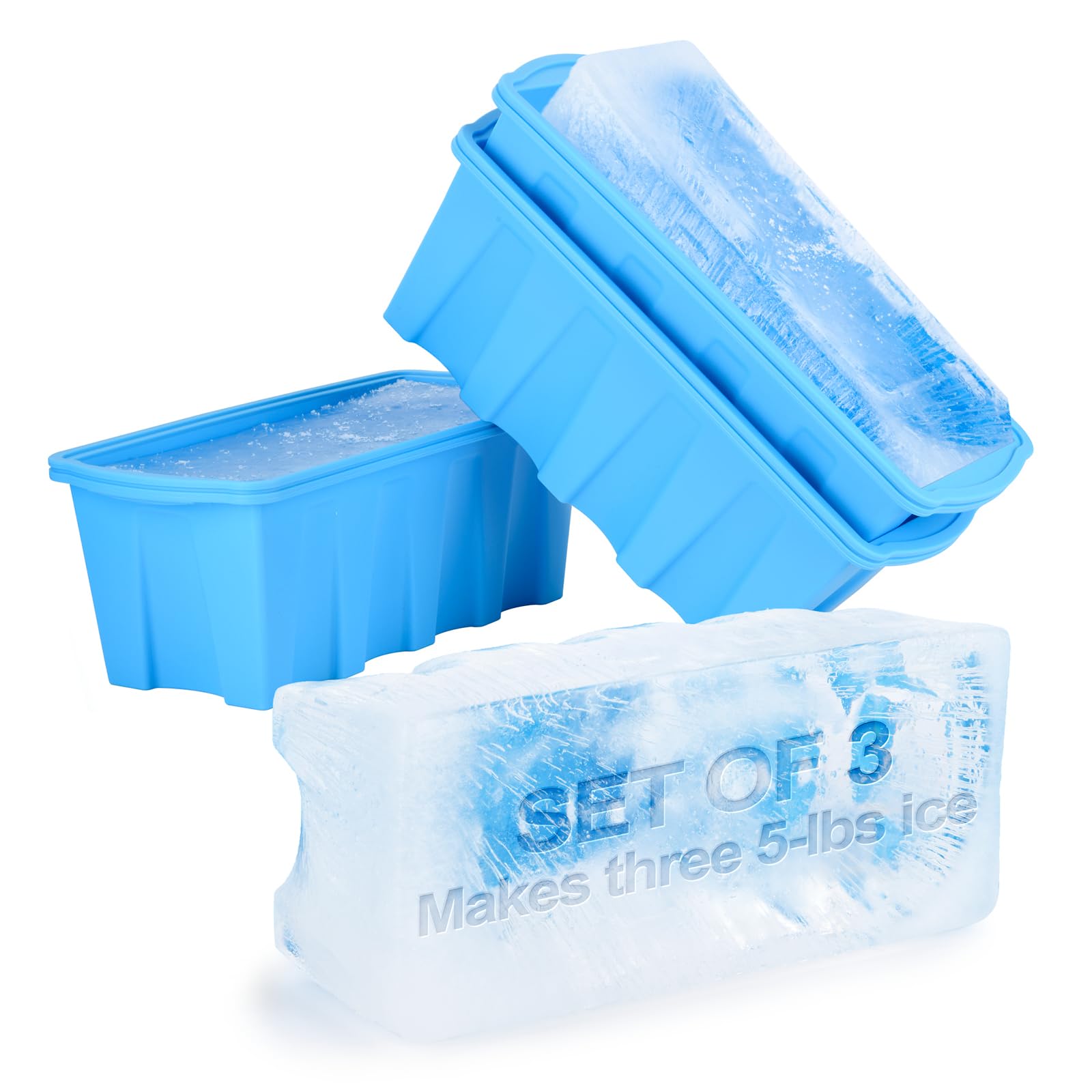 Extra Large Ice Block Mold 3 Pack-Makes three 5 lb Extra-large Ice cubes, Steel reinforced molds,Upgrade Ice Cube Maker，Ideal for Revitalizing Ice Baths or Chilled Coolers ，Reusable Silicone Molds