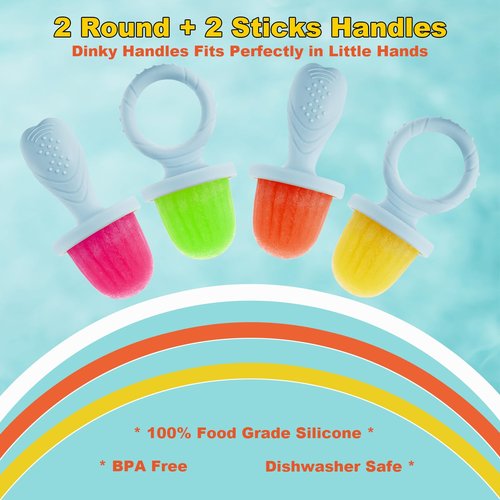 ACOOKEE Toddler Popsicles Molds 1 Pack 4 Handle, BPA Free, Silicone Baby Popsicles Molds Easy Release Ice Cream Molds Reusable