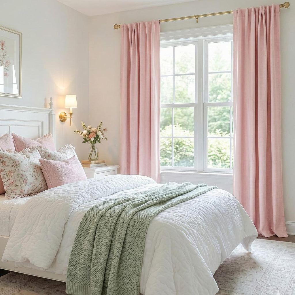 Regine Switzerland 100% Blackout Linen Curtains - Thermal Insulated Drapes, 2 Panels Set, 50" W x 84" L, Baby Pink