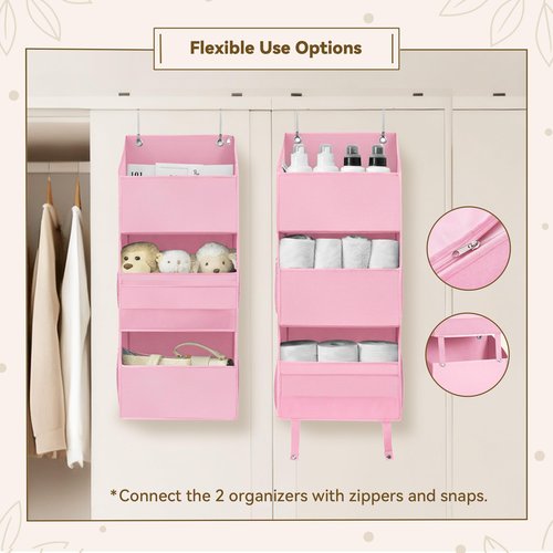 GRANNY SAYS Over The Door Organizer, 6-Shelf Detachable Behind The Door Storage with 8 Pockets, Waterproof Anti Tilt 40lb Large Capacity Hanging Shelf for Nursery, Bedroom, Kids Room, Pink