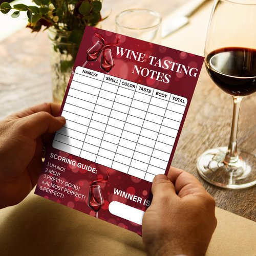 48pcs Wine Tasting Scorecards 5 x 7" Wine Score Rating Scorecard Sheet Wine Tasting Party Card for Blind Tasting 101 Single Party Girls Night Out Tasting Wine Club Event Gathering Winery Dinner Party