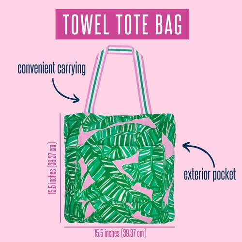 Lilly Pulitzer Towel Tote Bag, Travel Beach Towel with Terrycloth Tote Bag and Interior Pockets, 40 x 70, Let's Go Bananas