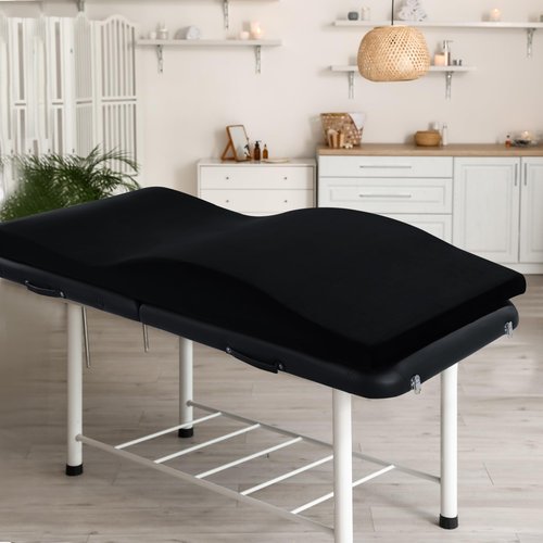 HOMBYS Ergonomic Curvy Foam Massage Bed Mattress Topper, Massage Table Mattress Topper with Removable Velvet Cover, Non-Slip Lash Bed Cushion Only for Beauty Salon(Bed Not Included), Black