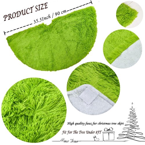 Faux Fur Christmas Tree Skirt,Large Luxury Tree Skirt with Snowflake Sequin, Christmas Decorations Holiday Thick Plush Tree Xmas Ornaments (Green, 36 Inch)