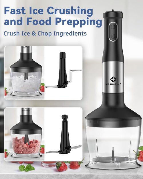 LINKChef 7-in-1 Immersion Blender - 800W Hand Blender with 20 Speeds, Turbo & Accessories for Smoothies, Soups, Baby Food