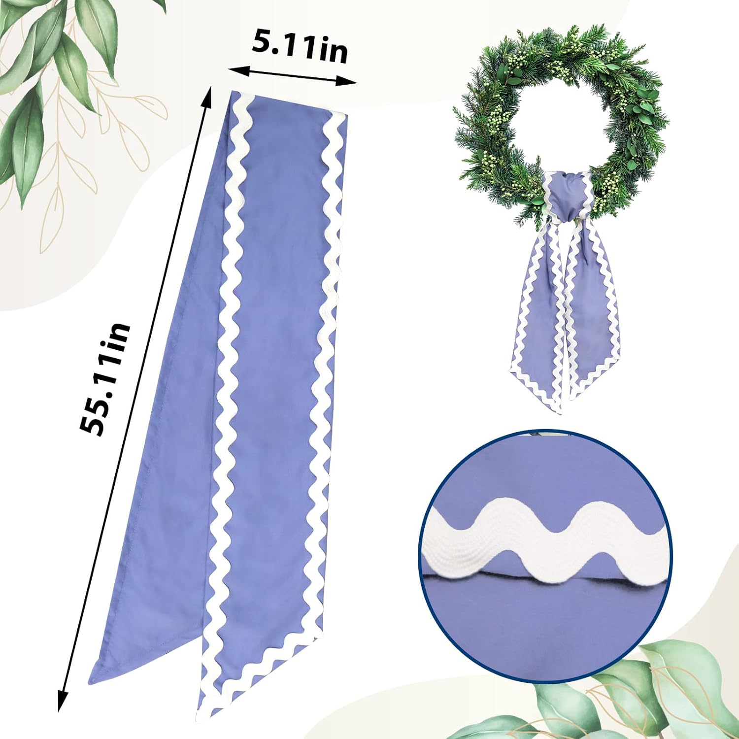 Skiennix Wreath Sash - Light Blue Cotton Satin Ribbon for Indoor/Outdoor Decor | 5.11 x 55.1in
